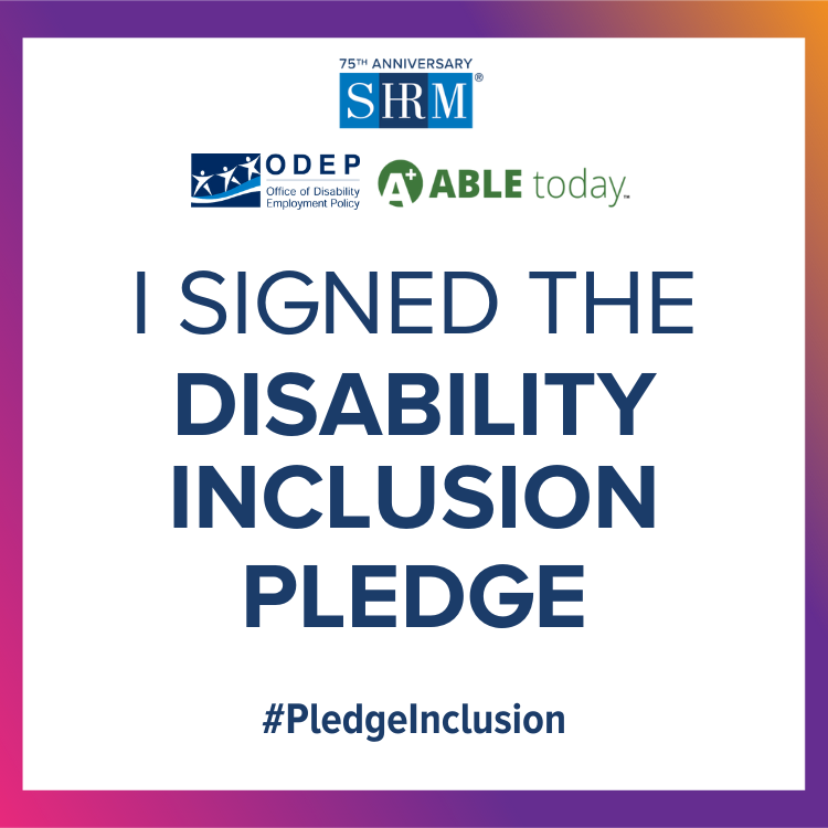 AskEARN's tweet photo. Have you signed the pledge? @SHRM, @USDOL’s Office of Disability Employment Policy, & @abletodayorg partnered to create the 2023 Disability Inclusion Pledge. Check it out and commit to promoting inclusion! #PledgeInclusion https://t.co/jtASLdWad9 https://t.co/hvqSxrzvVM