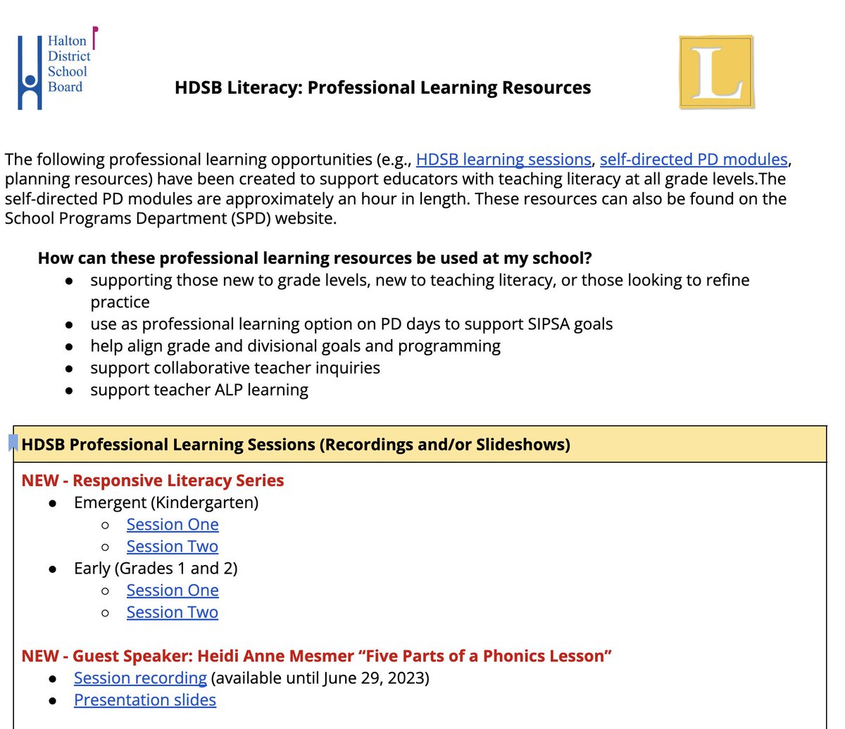 HDSBLiteracy's tweet image. Looking for literacy updates and professional learning session materials? Check out #myhdsb #SchoolPrograms #ElementaryLiteracy @HaltonDSB