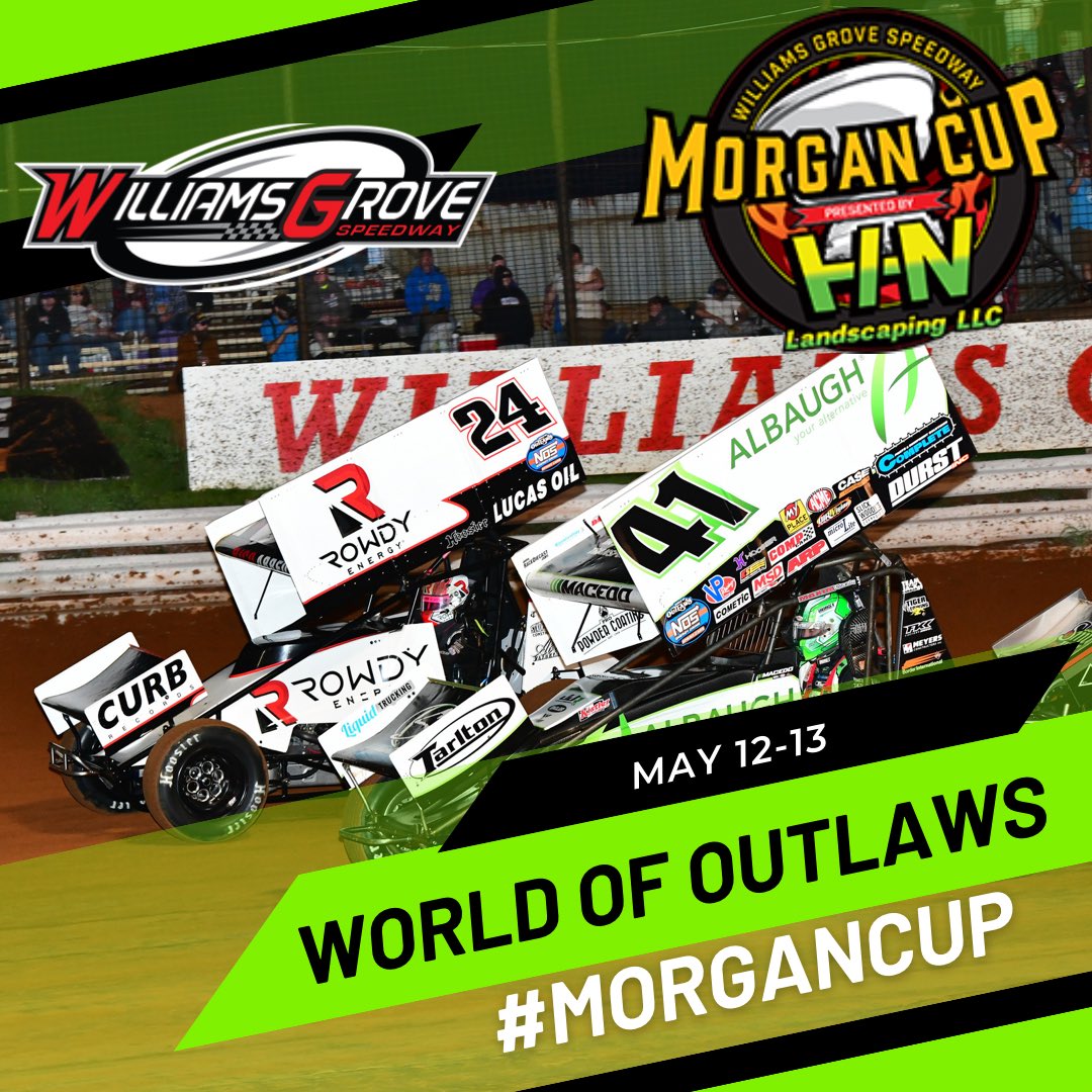 WilliamsGrove's tweet photo. 𝗜𝗧 𝗦𝗧𝗔𝗥𝗧𝗦 𝗧𝗢𝗡𝗜𝗚𝗛𝗧

The H&amp;N Landscaping Morgan Cup weekend kicks off tonight with a $10,000 @WorldofOutlaws vs @PAPOSSE410s battle! 

Are you #TeamOutlaw or #TeamPosse? 

#MorganCup https://t.co/ZQVRvbx36d