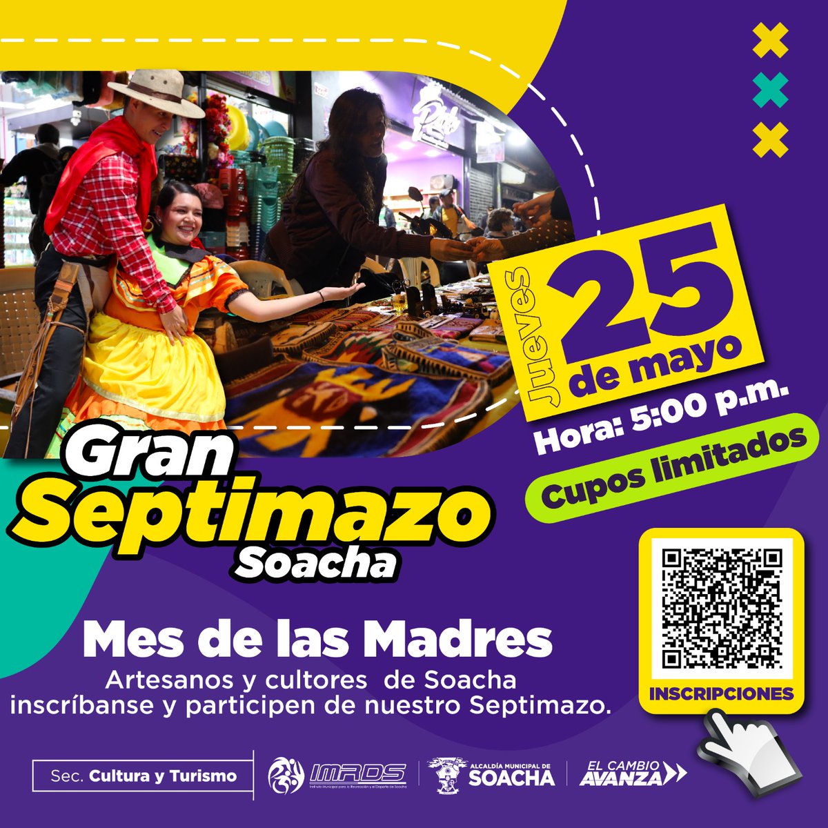 imrdsoacha's tweet photo. ¡Cultores, emprendedores y artistas de Soacha ! 💃
¿Quieren ser parte del gran Septimazo que se realizara este 25 de mayo?
Realice la inscripción en el QR de la imagen o en el link de abajo.
https://t.co/aKlgPd362N...
#IMRDS #Deportes #Deportistas #Soacha #ElDeporteAvanza https://t.co/necETuAlg2