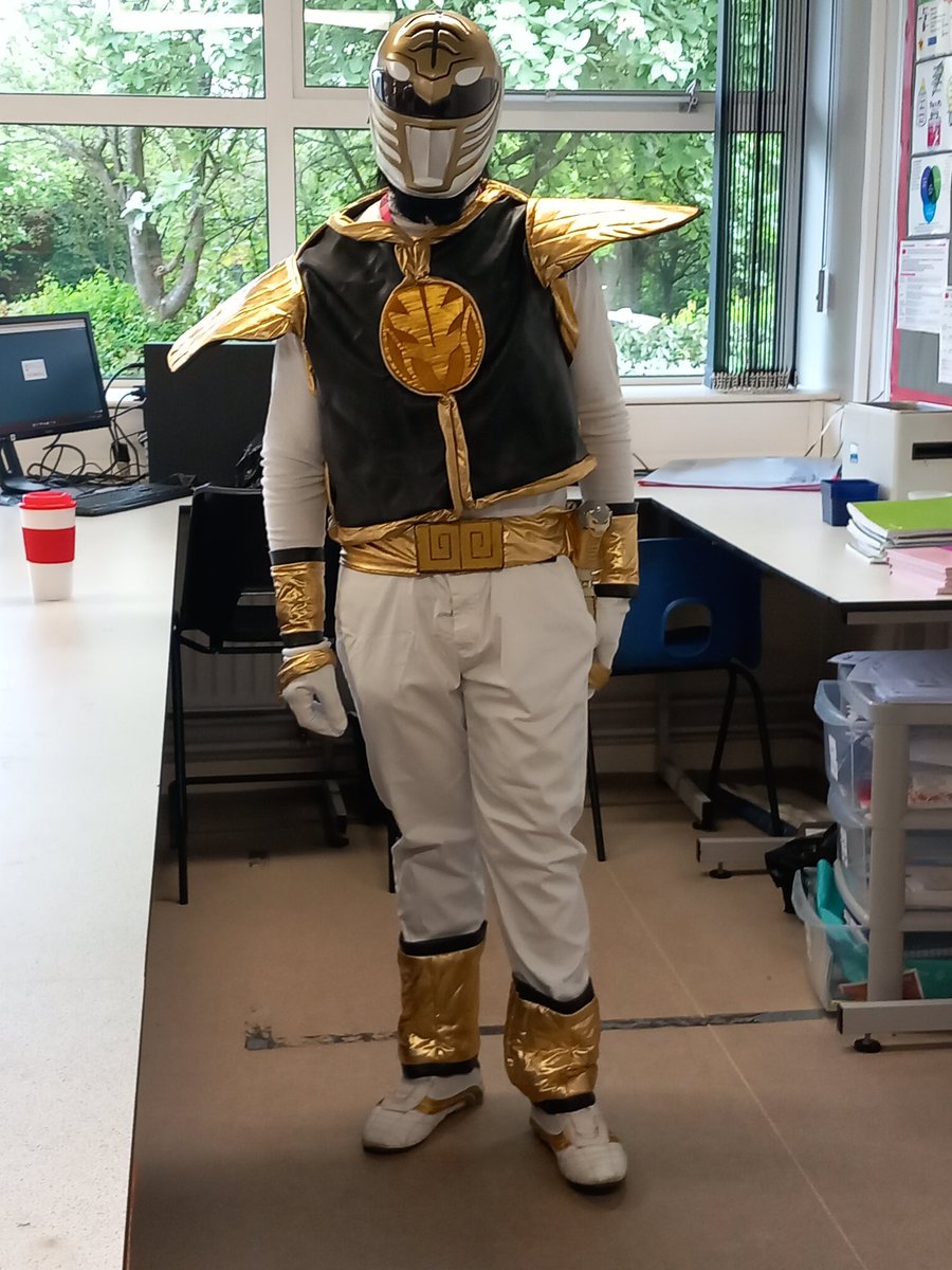 We had our very own superhero in Sixth Form today! #powerrangers #whoisinthesuit #spencersuperstars
