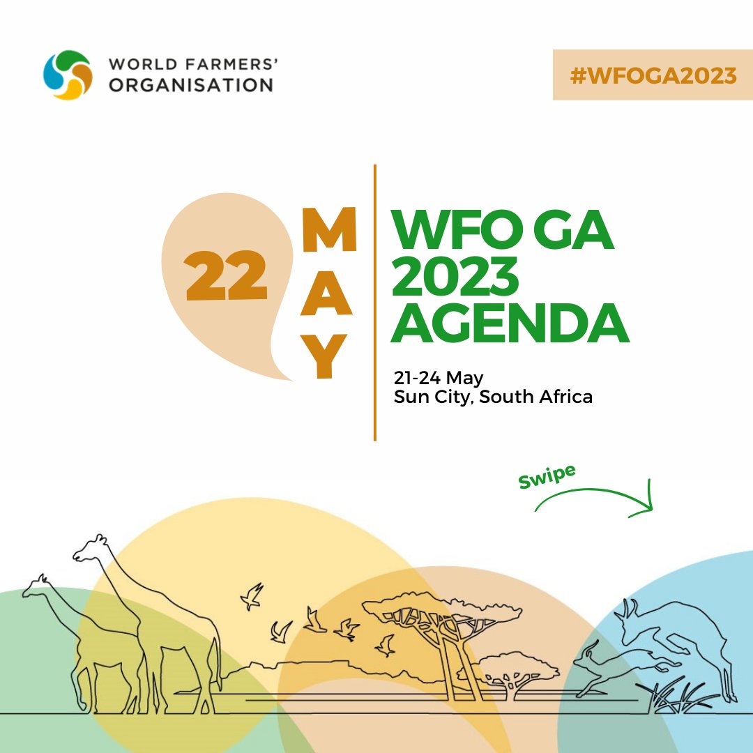 worldfarmersorg's tweet photo. ⚠️#WFOGA2022 Day 2️⃣  is about to begin!

Stay tuned &amp; live the event through our social media!
We will be posting on Twitter, Instagram &amp; Facebook in the run-up and throughout the #WFOGeneralAssembly.

@Saai_org @AFASA_agri @WRSAwild

#WFO2023 #WFO2023 #WFOGA https://t.co/4NkfWalr1D
