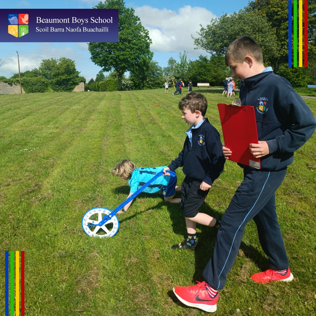 BeaumontBNS's tweet photo. Mr Coakley's and Mr Rahmoune's classes were delighted to make use of the sunny weather to get out for a maths trail today making shapes in the forest and measuring the park. #mathstrail #outdooreducation https://t.co/3qyDMrGO1f