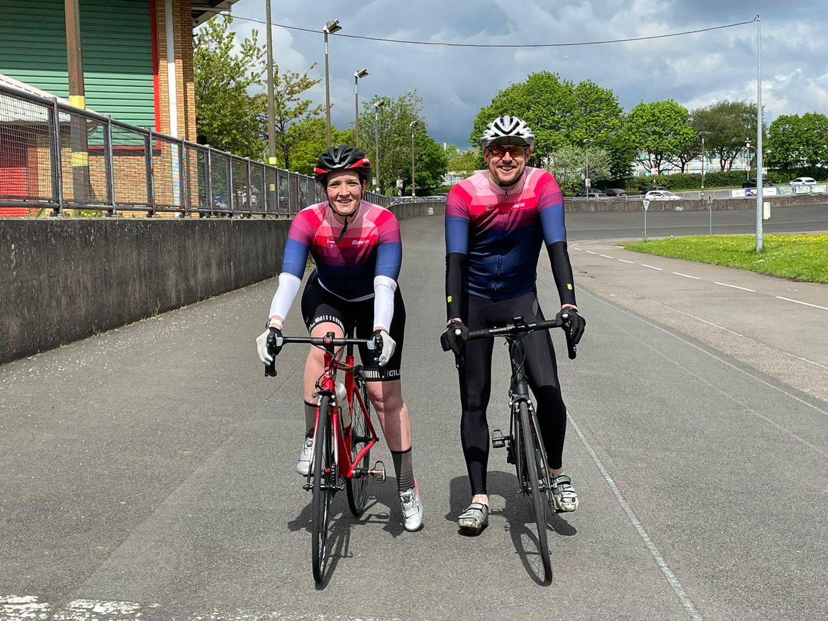 CureLeukaemia's tweet photo. In under a month's time, @EmmaDW321 and @cerihjonescymru from @CRGHaem will take on the incredible challenge of cycling London 2 Paris💪
They recently tested their legs on the Welsh Maindy track ahead of the ride. 

Donate now 👉 https://t.co/GqT0vzV0xB 

#InternationalNursesDay https://t.co/Ks4srcvWcd