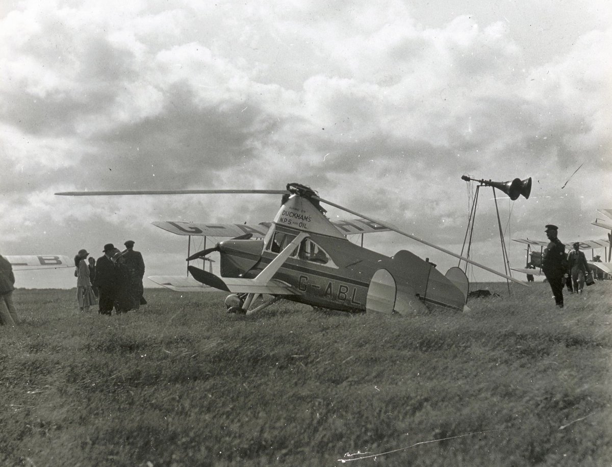 A de Havilland Cierva C.24 auto-gyro aircraft at Cramlington Aerodrome, Northumberland c. 1931 the year it was built at de Havilland's Stag Lane works in England in 1931.