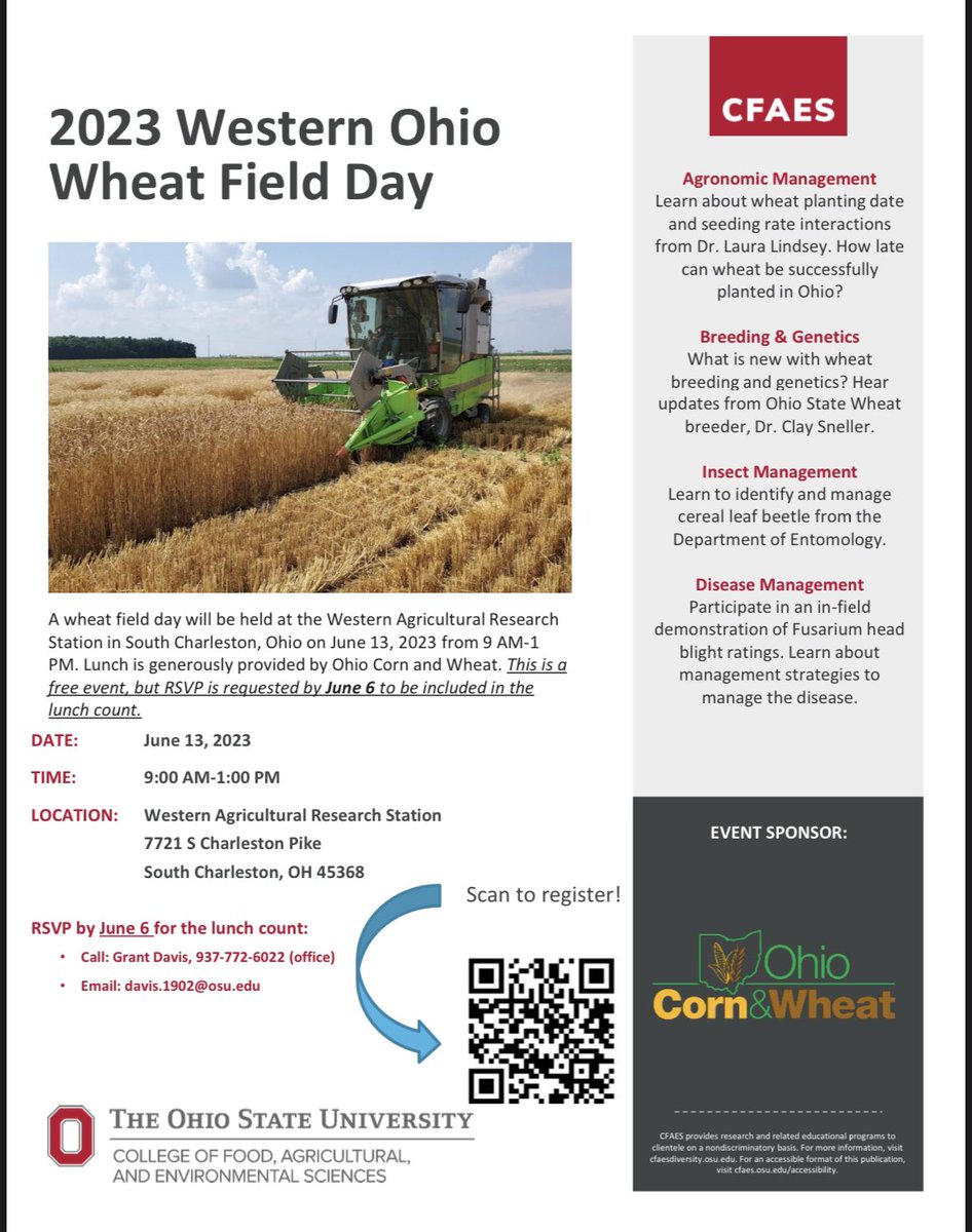 Mark the date on your calendar. Wheat field day 2023. <a href="/OhioCornWheat/">Ohio Corn & Wheat</a> <a href="/OSU_HortCropSci/">Ohio State Horticulture and Crop Science</a> <a href="/OSU_Agronomy/">Ohio State Agronomy</a>