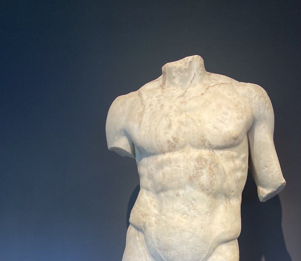 TheBostonConno1's tweet photo. This marble torso may be the messenger god Mercury  and is heavily influenced by Polykleitos a leading 5th century artist known to exemplify the ideal body proportions. Male torso Roman, Imperial period Early to mid 1st century AD #mfaBoston #polykleitos #ancientgreece https://t.co/Sr2pVif7BU