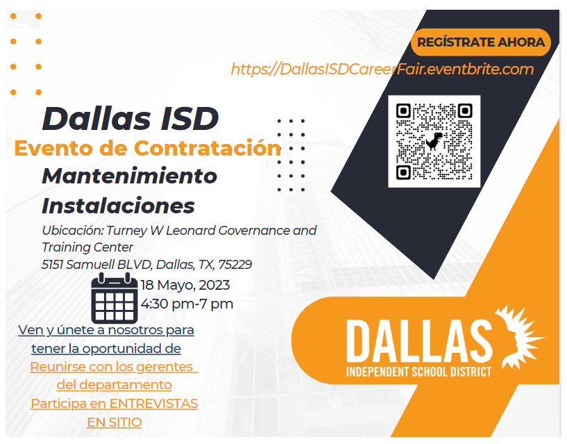DISDFacilities's tweet photo. Have you heard? We're having a job fair May 18th! Will you help us spread the word? Registration starts NOW! 💙 #MFSteam @TeamDallasISD @dallasschools @DISDCelebrates https://t.co/pRf4yRUUJv