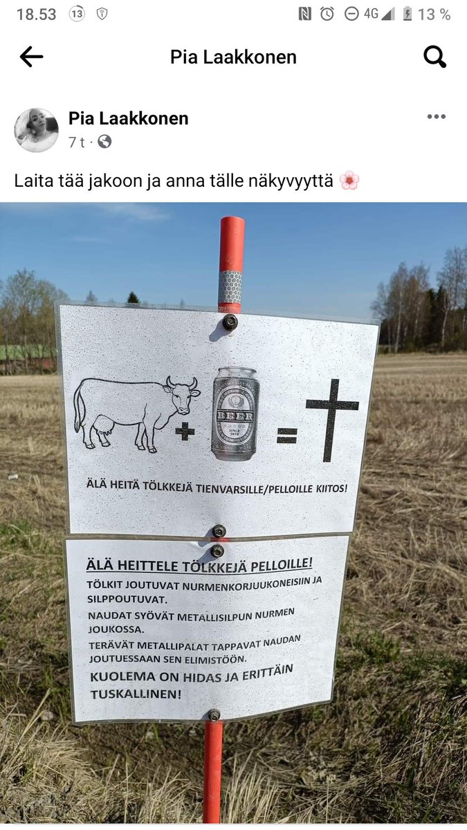 Facebookista, jaan näin kun lupa annettu.
Älkää jättäkö niitä tyhjiä tölkkejä luontoon mihinkään,älkää ainakaan heittäkö pellolle, nykyisillä korjuukoneilla katastrofi on varma ja täydellinen.