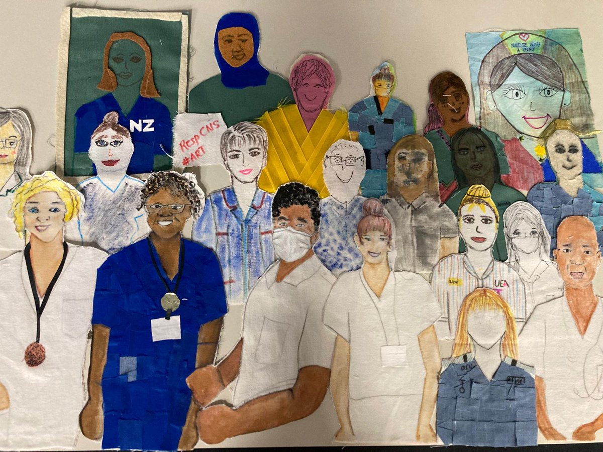 CUHArtsNHS's tweet photo. We've had a great time celebrating #InternationalNursesDay @CUH_NHS with visual artist Sandra Scott and live music from @shackletontrio! Check out this collaborative textile portrait collage by CUH nurses 🙌🏻 #IND2023 #HospitalArts https://t.co/rVxoCliSzM