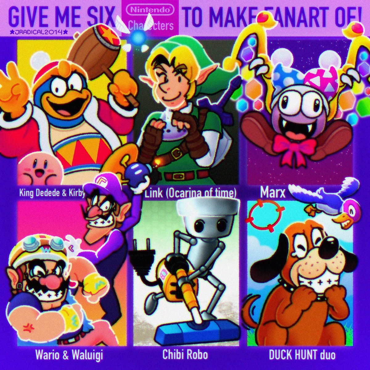 Here it is, Six Nintendo fanarts!!🎨✨
(Suggested by my Instagram story viewers)

#Nintendo #Kirby #legendOfZelda #Wario #ChibiRobo #DuckHunt #Zelda #NintendoSwitch #NES #SixFanarts