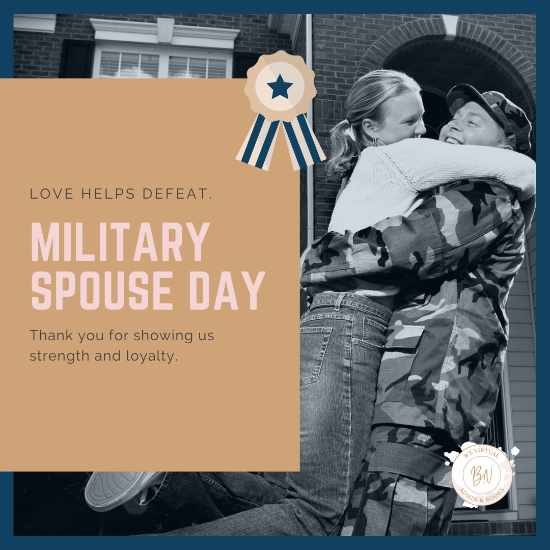 BsVirtualAdmi10's tweet photo. On Military Spouse Appreciation Day we honor the military spouses who sacrifice so much on the homefront while their spouses serve and protect our nation. 🇺🇸 We salute you!❤️

https://t.co/FJIyYFoMkN

#militaryspouseday
#wesaluteyou
#homefront
#may12th https://t.co/AIdzytdSa0