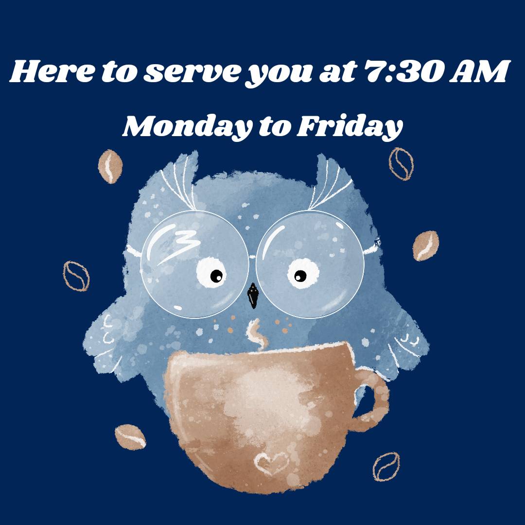 Starting Monday, May 15, if you need a coffee on your commute to work, we got you covered! During the summer, we will be open 7:30 am Monday - Friday to serve the early birds ☕