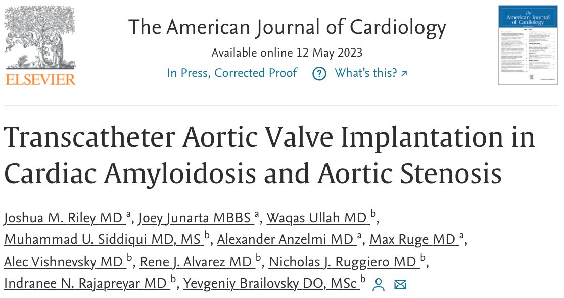 Our study suggests a lower risk of all-cause mortality in patients with cardiac amyloidosis with AS who underwent TAVR vs. medical therapy alone. @YevgeniyBr @IRajapreyar @SiddiqiUmer @vakasullah @TJHeartFellows #CardioTwitter sciencedirect.com/science/articl…