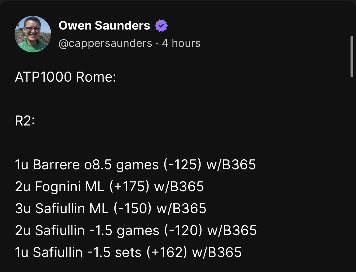 Subs are eating well tonight.

+10.98u at 88% ROI 💰

#RomeOpen #Tennis #Bettingtips