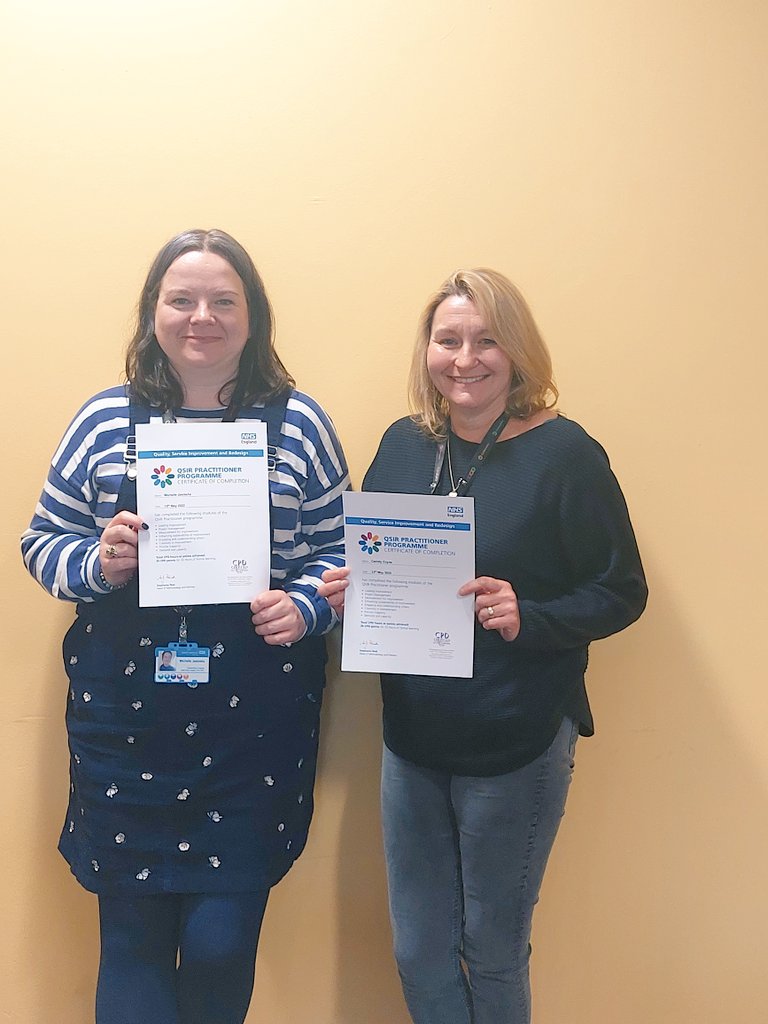 Congratulations to Michelle and Cairsty for completing their #qsir 5 day practitioner course.  Well done both 👏 look forward to hearing about all your future improvement work <a href="/QIWalsallNHS/">@Walsall Healthcare Quality Improvement</a> <a href="/WalsallHcareNHS/">Walsall Healthcare</a> <a href="/JoyceBradley_QI/">Joyce Bradley</a> <a href="/TomJohnsonNHS/">TOM JOHNSON</a>