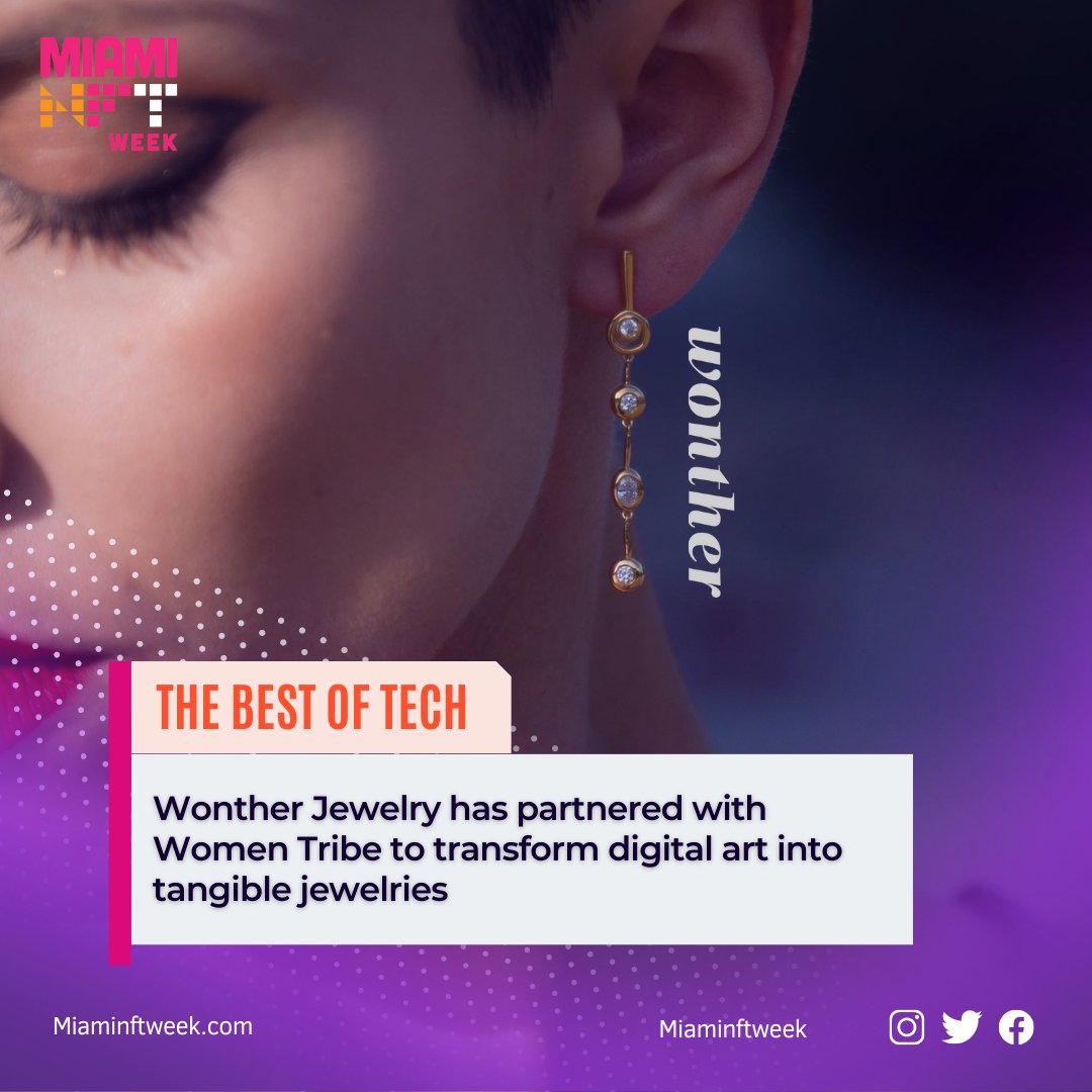 MiamiNFTweek's tweet photo. Amazing! The collaboration between #Wonther #Jewelry and #Women #Tribe is an ideal partnership. They have joined forces to produce a contemporary #collection that seamlessly merges #digital #art with the realm of jewelry!! 😍🔥 https://t.co/18pAoU6Ety