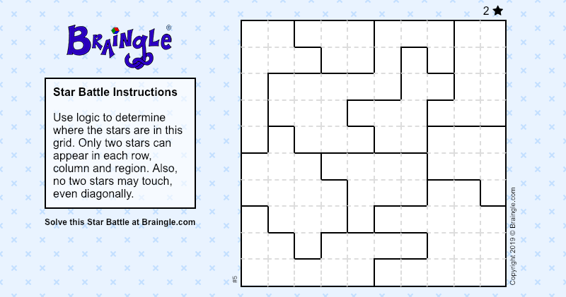 braingle's tweet photo. Braingle's Weekly Star Battle :: The average time for today's #starbattle #puzzle is 15.7 minutes. Can you beat this? Please reply with your time. Try it here: https://t.co/WtHlgi2EfR 🤜⭐🤛 #dailychallenge https://t.co/XZCVIpRs7a