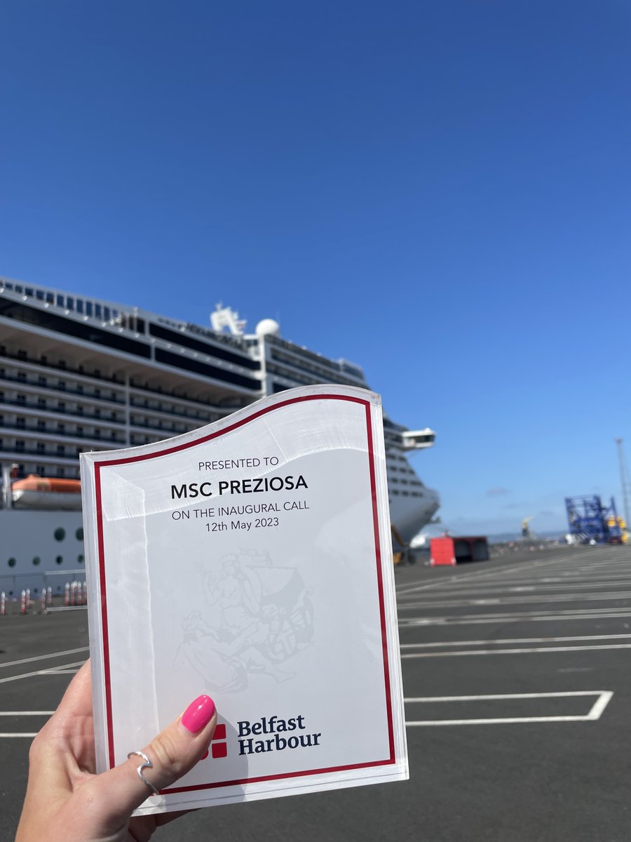 BelfastHarbour's tweet photo. The sun came out for the inaugural call of @MSC_Cruises_UK Preziosa today 🌤️🙌🏼 Since Magnifica called to Belfast 10 years ago, MSC's beautiful ships have visited 24 times. At 333m, Preziosa is the longest cruise ship to berth in the Port this season 🛳️ @VisitBelfastOrg @VisitBelfast @HamiltonShipPSL