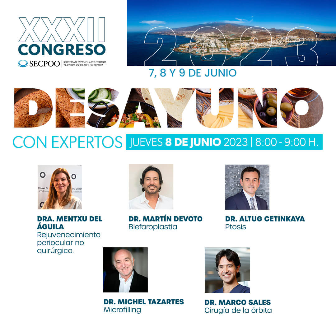 OculoplasticaES's tweet photo. DESAYUNO CON EXPERTOS en el XXXII Congreso SECPOO ☕️
🗓Jueves, 8 de junio de 2023
⏰De 8:00 a 9:00 horas.
✍️¡Inscríbete cuanto antes porque las plazas son limitadas!: https://t.co/Af5u5F8lZU
#DesayunoConExpertos #XXXIICongresoSECPOO #oculoplastia #secpoo https://t.co/2uz0C3n0Vk