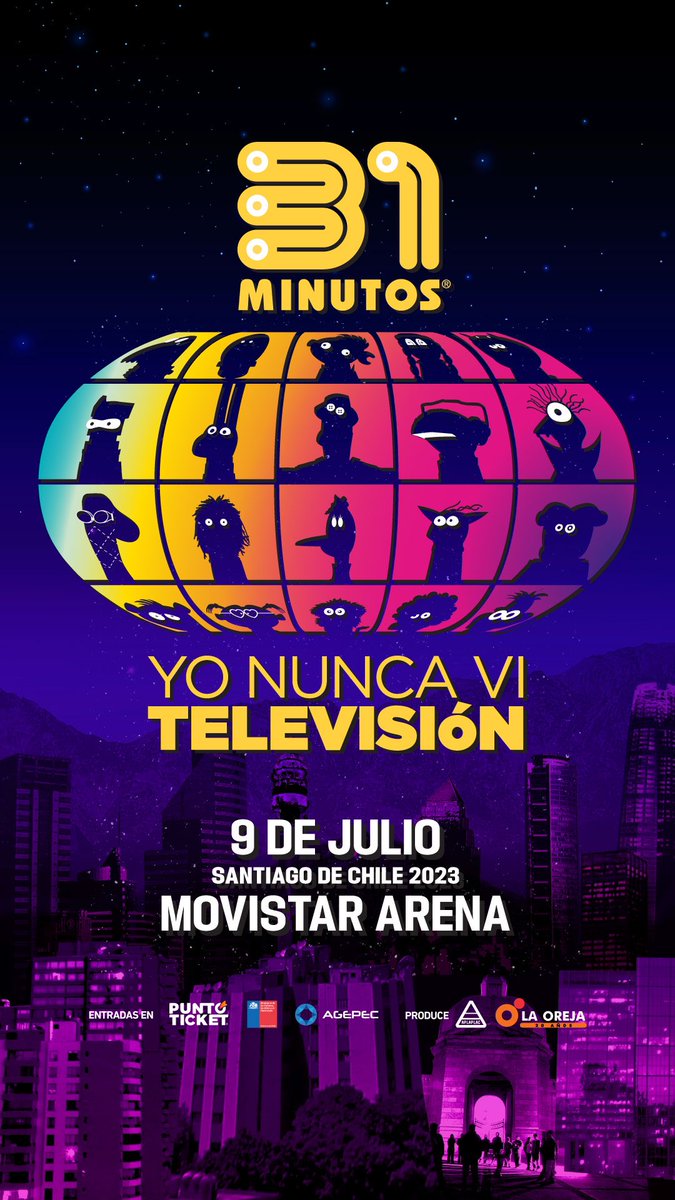 31 Minutos celebra sus 20 años de historia con un concierto inolvidable este próximo 9 de julio en Movistar Arena. 

Montado sobre una escenografía de casi 10 metros de altura, este show recrea el espíritu original del popular noticiero de títeres: el animador Tulio Triviño tiene