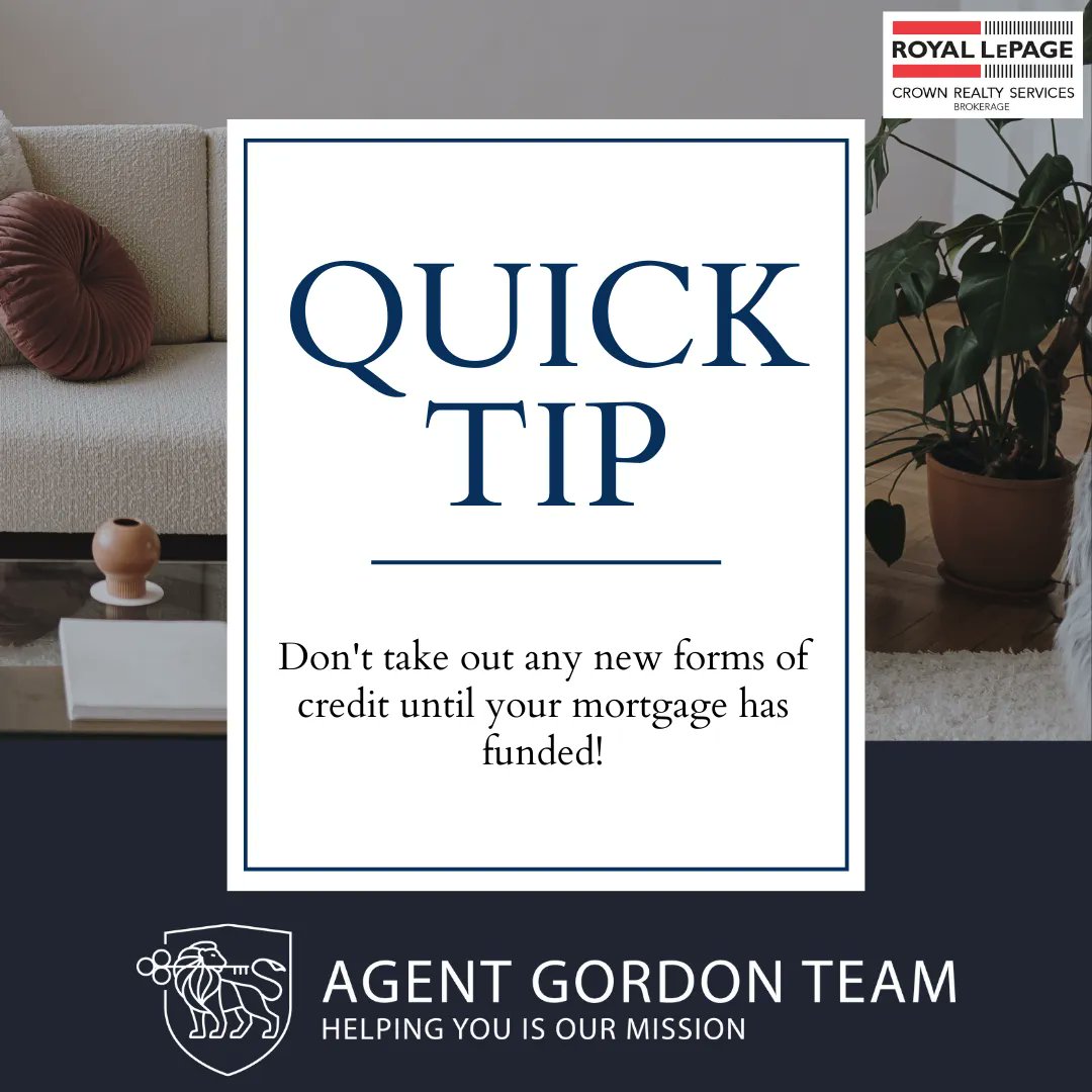 AgentGordonTeam's tweet photo. Quick Finance Tip - Don't take out any new forms of credit before your mortgage funds. You've been approved based on your current financial situation, so no new car loans! You can continue to use your credit card(s), just don't go overboard ⛵ . https://t.co/zV0NaVdWXw