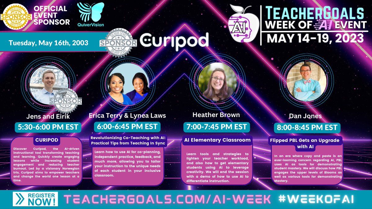 🌟✨ Attention educators! We're excited to announce Tuesday's incredible lineup for our 'Week of AI' event! Join us as we explore the fascinating world of AI in education and discover new ways to enhance your teaching experience.

Register: teachergoals.com/ai-week.