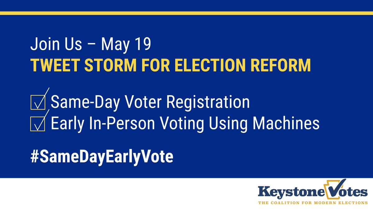 Join us in ONE WEEK (5/19) when our partners across the state collectively call on PA lawmakers to enact #SameDayEarlyVote election reforms to make voting more convenient &amp; easier to access for all eligible voters in our communities.