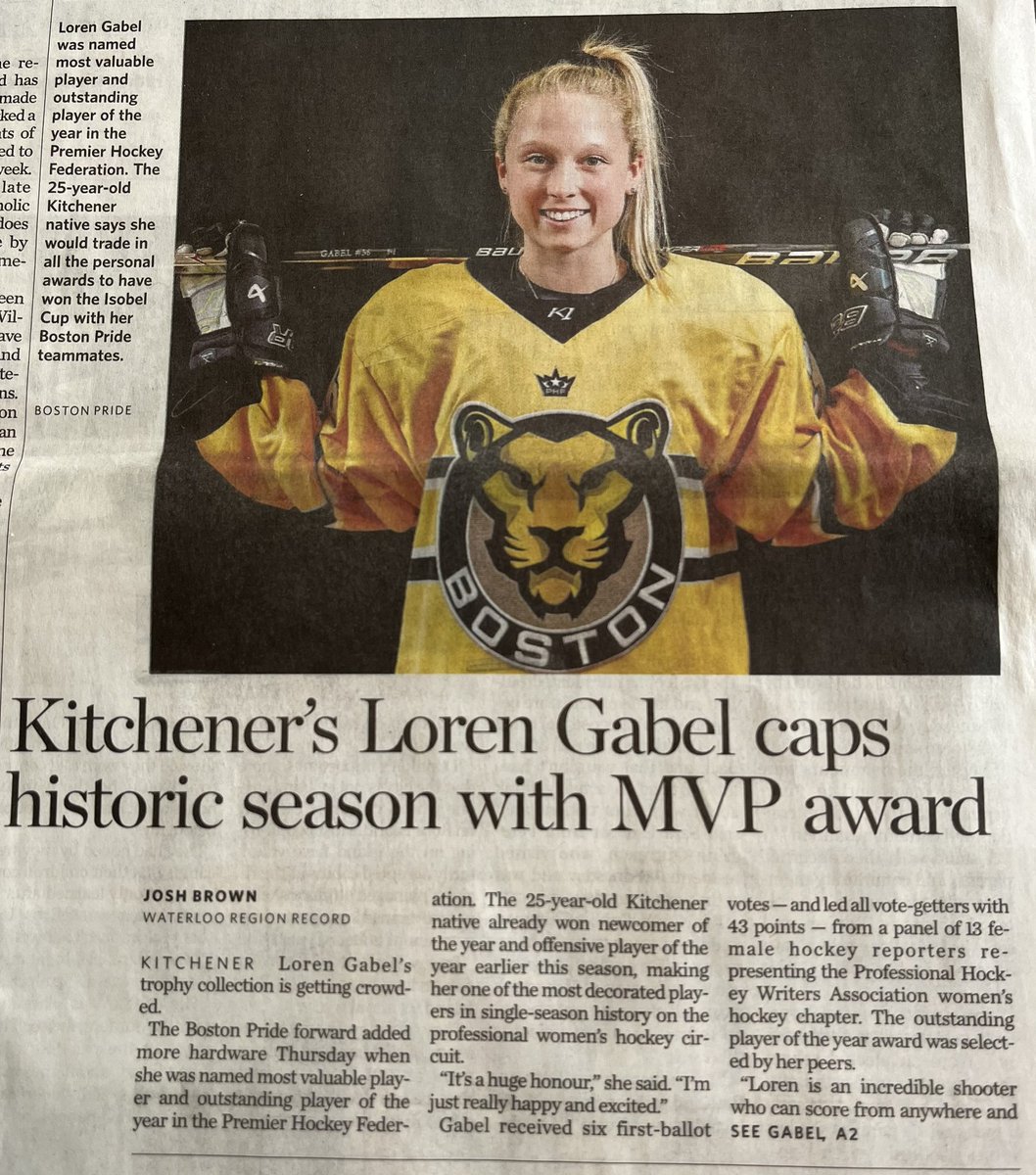 Proud to see amazing media coverage of @PHF MVP @LorenGabel in our hometown of Kitchener.

📰 via @BrownRecord of @WR_Record: bit.ly/41CmTfW
📻 via @farwell_ohl of @CityNewsKIT: bit.ly/3MiKUE2 (1:36:00)
📺 via @TyOnCTV of @CTVKitchener: bit.ly/3BBUP1H