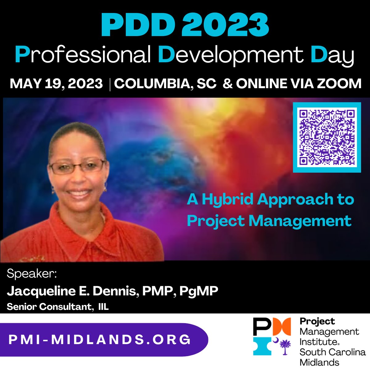 Our PDD 2023 is themed “Beyond the Project Plan” and will include a presentation by Jacqueline E. Dennis, PMP, PgMP, Senior Consultant for the International Institute for Learning (IIL).

Speakers + Sponsors + Learning + Networking = #PDD2023SC

REGISTER: bit.ly/PDD2023SC