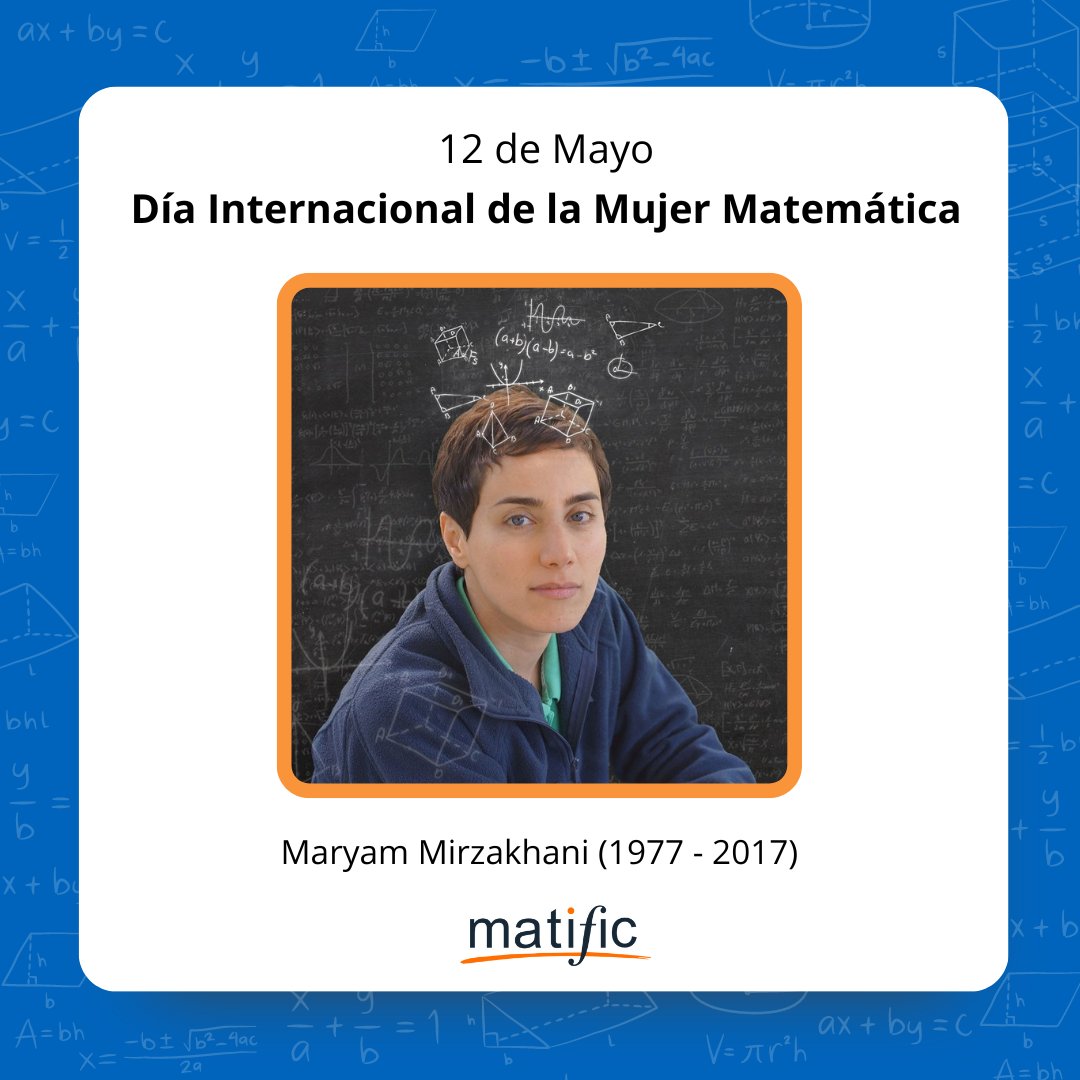 matific_spain's tweet photo. 12 de Mayo: Día Internacional de las Mujeres Matemáticas

En homenaje a Maryam Mirzakhani, primera mujer en recibir la Medalla Fieldsen: la Medalla Internacional para Descubrimientos Sobresalientes en Matemáticas.

¡Saludamos a todas las mujeres dedicadas a las matemáticas! https://t.co/uCtQuHlzCo