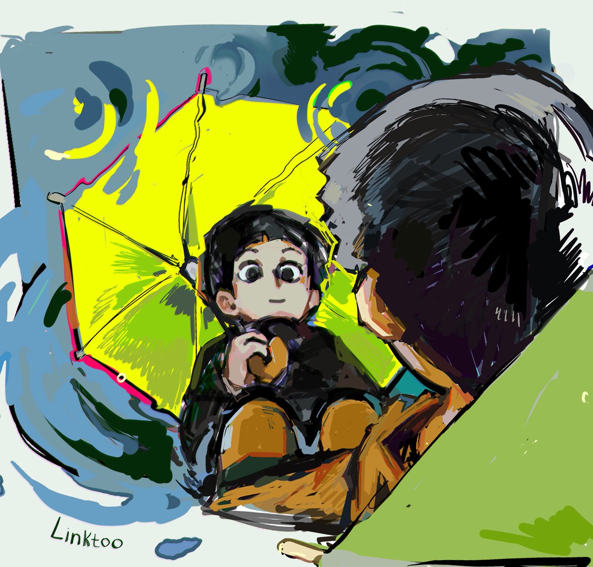 black hair umbrella 2boys multiple boys holding holding umbrella short hair  illustration images