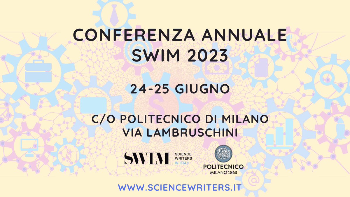 ScienceWriters_Italy (@sciwritersitaly) on Twitter photo #SaveTheDate
La conferenza SWIM 2023 sarà a #Milano ospitati dal <a href="/polimi/">Politecnico di Milano</a>
24 e 25 giugno 📅
#sciencejournalism #science #technology #SaveTheDate
La conferenza SWIM 2023 sarà a #Milano ospitati dal <a href="/polimi/">Politecnico di Milano</a>
24 e 25 giugno 📅
#sciencejournalism #science #technology