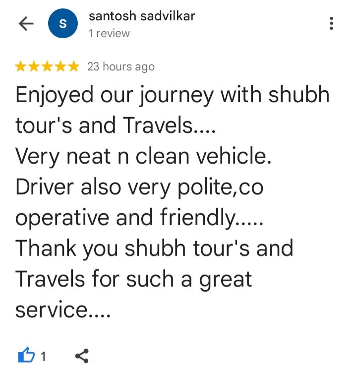 One of our valuable Customer. 
Sharing Their Travling experience with Shubh Tours And Travels  शुभ टुर्स आणि ट्रॅव्हल्स 
Thank you Mr. Muraleedhara Sir for your valuable feedback. 
#shubhtoursandtravels 
#happycustomer #sharingexperience #feedback #reviews