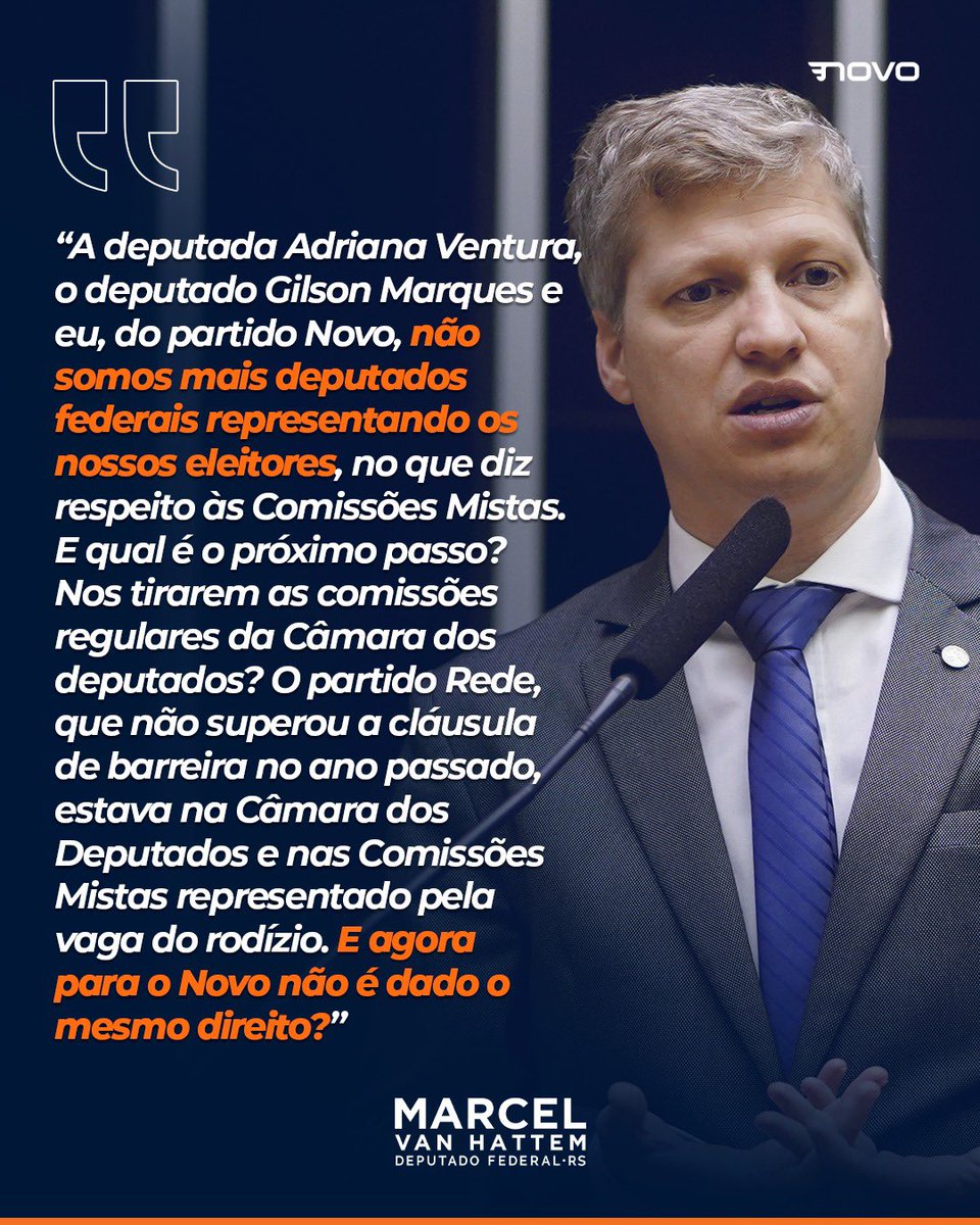 marcelvanhattem's tweet photo. É um absurdo que os regimentos da Câmara e do Congresso tenham sido rasgados por Arthur Lira e Rodrigo Pacheco para favorecer o PT e Lula. Infelizmente, tivemos que recorrer ao STF para que nossa vaga seja mantida. Relator do caso, o ministro Luís Roberto Barroso deu prazo de 10 dias para que Lira e Pacheco expliquem  a exclusão do Novo da CPMI de 8 de janeiro. O prazo se encerra na próxima semana. Não desistiremos do que é nosso por direito.