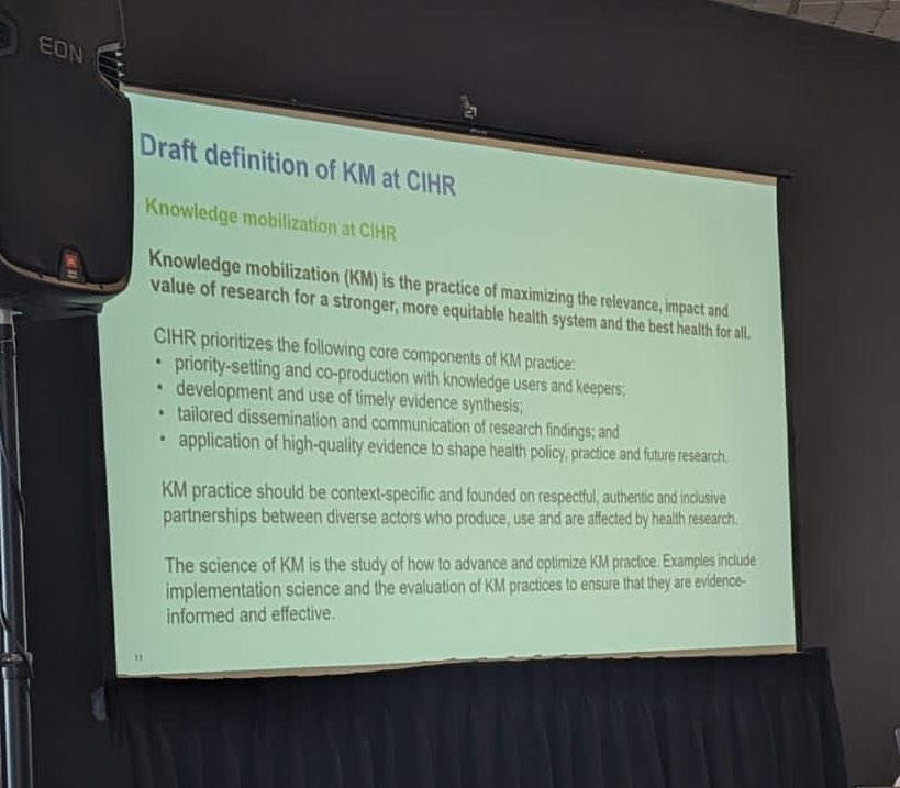 Exciting changes coming from @CIHR_IRSC not only on terminology but also on support and funding #knowledgemobilization activities and research. #KTCanSEPH23