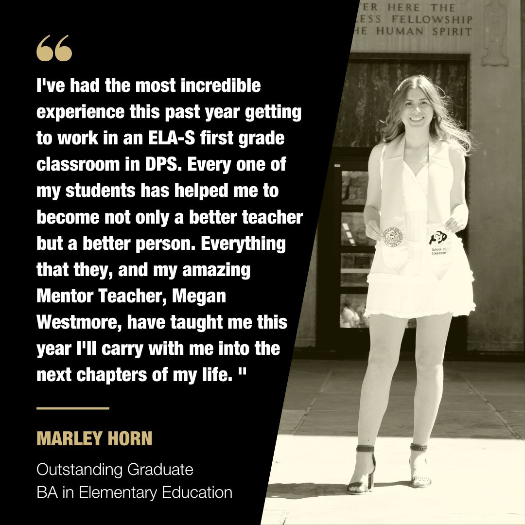 Meet Marley Horn, whose love of coaching soccer was her first foray into working with children. However it was her work in a bilingual elementary classroom that sealed her fate and love for teaching. Meet our 2023 Outstanding Grad in Elementary Education: colorado.edu/education/2023…
