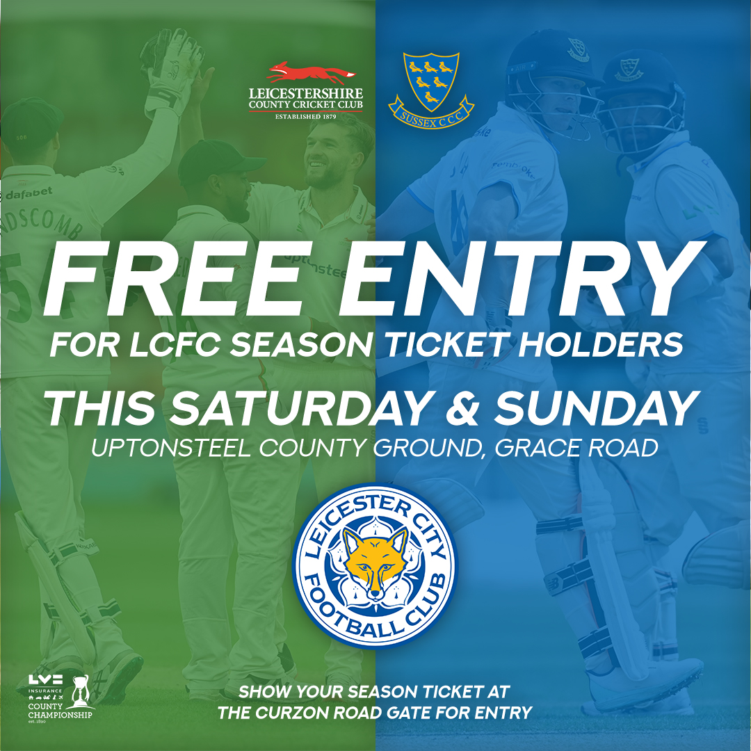 📢 Calling all @LCFC season ticket holders! Looking for something to do this weekend before Monday's huge game? We've got you covered. 👊 Cheer the Foxes on at Grace Road and see a star-studded international line-up for 𝐅𝐑𝐄𝐄 this Saturday & Sunday. 🏏 🦊#FoxesFamily | #LCFC