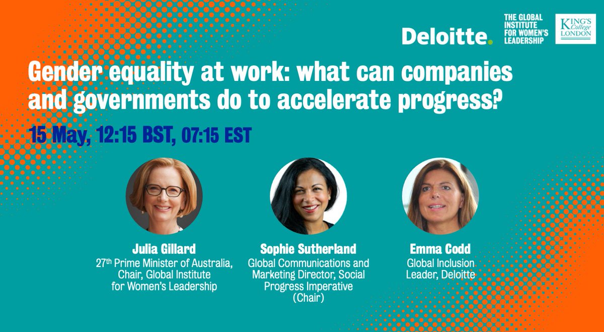 Last month, <a href="/Deloitte/">Deloitte</a> released #WomenAtWork23 &amp; "Policies for Change: Government Levers for Enabling Workplace Gender Equality" with <a href="/KingsCollegeLon/">King's College London</a>.   On 15 May, <a href="/emmajcodd/">Emma Codd</a>  &amp; <a href="/JuliaGillard/">Julia Gillard</a> will host a discussion about enabling #GenderEquality at work. us02web.zoom.us/webinar/regist…