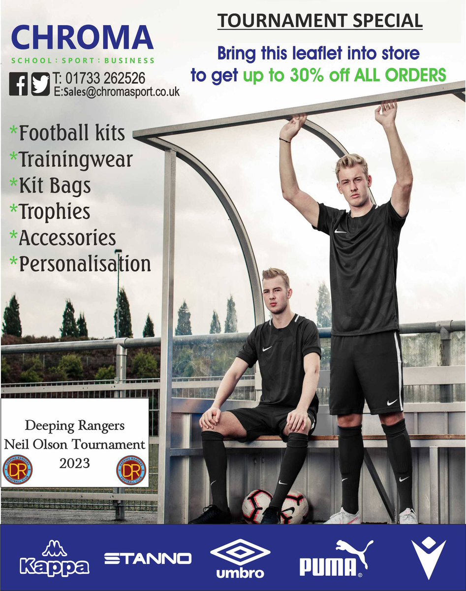 ChromaSport (@chromasport) on Twitter photo <a href="/DeepingRangers/">Deeping Rangers FC</a> Good luck to all the teams participating in the Neil Olsen tournament this weekend!🏆 <a href="/DeepingRangers/">Deeping Rangers FC</a> Good luck to all the teams participating in the Neil Olsen tournament this weekend!🏆