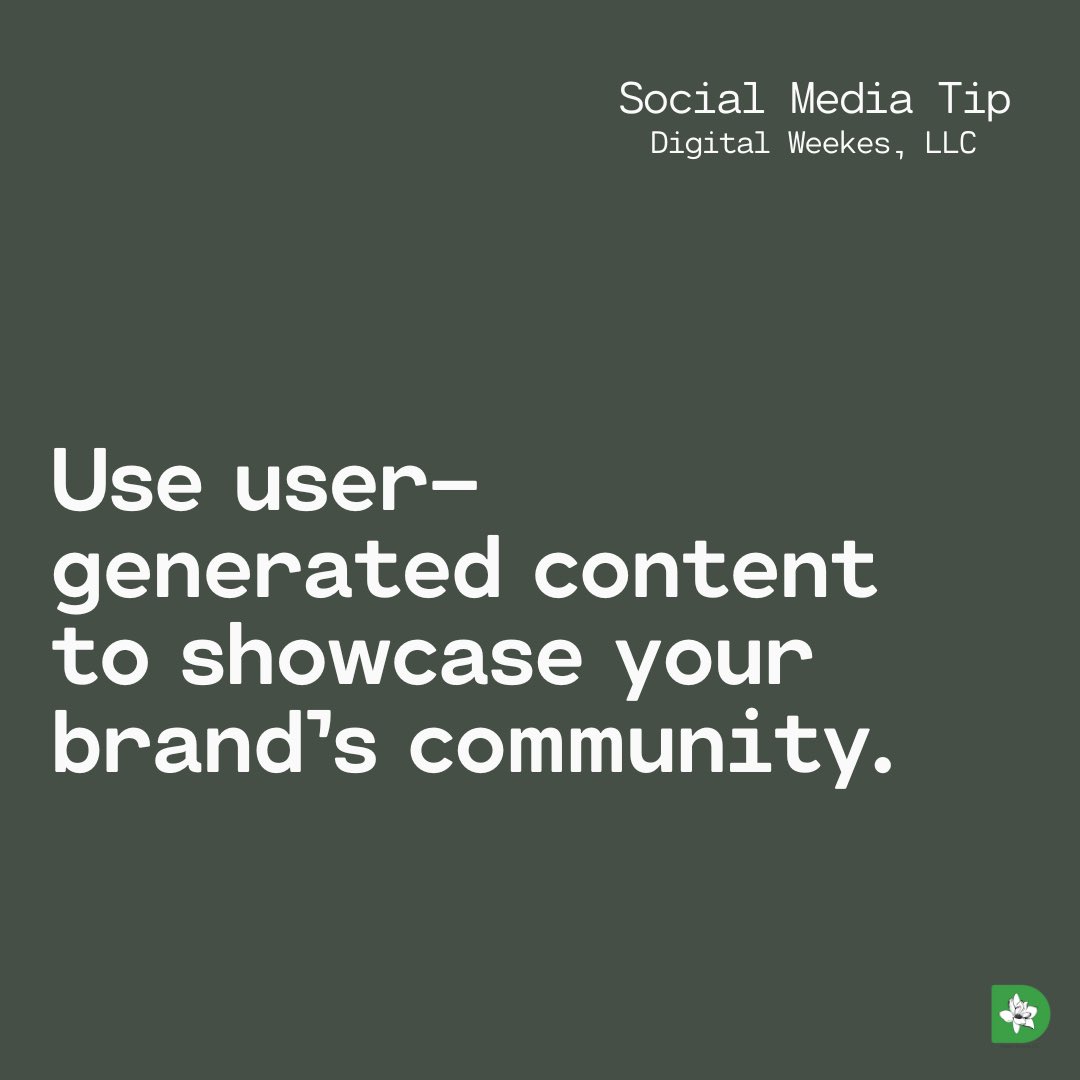Use user-generated content to showcase your brand's community. 

#socialmediacontenttips #contentmarketing #socialmediamanager #weeklytips #contentcreation