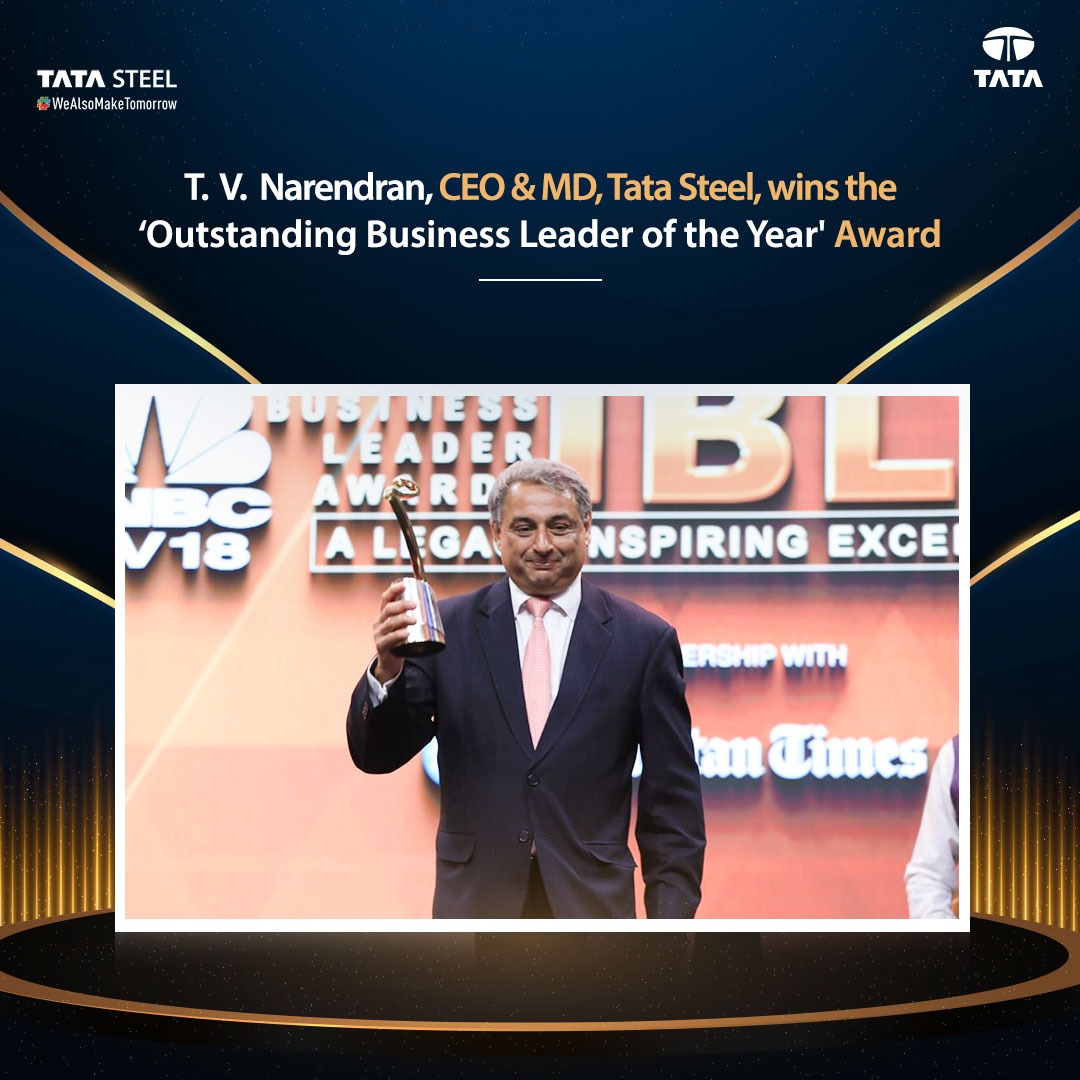 TataSteelLtd's tweet photo. We're thrilled that our CEO & MD, T. V. Narendran, has won the 'Outstanding Business Leader of the Year' award. As the leader of a futuristic organisation, he reinforces our commitment to a sustainable tomorrow.
#TataSteel #Leadership #CNBCTV18IBLA #FutureReady #TomorrowIsUs https://t.co/m7XIKbaBVj