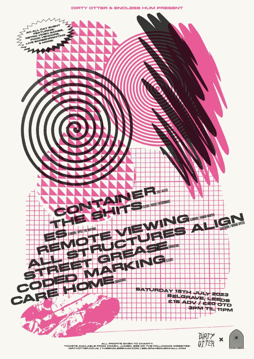 The Endless Hum (@theendlesshum) on Twitter photo We’re teaming up with our best friends <a href="/dirtyotter/">Dirty Otter</a> and putting on a day of weird, noisy, experimental music in Leeds on 15th July at <a href="/Belgrave_Leeds/">𝖇𝖊𝖑𝖌𝖗𝖆𝖛𝖊 𝖒𝖚𝖘𝖎𝖈 𝖍𝖆𝖑𝖑</a>
Tickets: shorturl.at/jDUVW We’re teaming up with our best friends <a href="/dirtyotter/">Dirty Otter</a> and putting on a day of weird, noisy, experimental music in Leeds on 15th July at <a href="/Belgrave_Leeds/">𝖇𝖊𝖑𝖌𝖗𝖆𝖛𝖊 𝖒𝖚𝖘𝖎𝖈 𝖍𝖆𝖑𝖑</a>
Tickets: shorturl.at/jDUVW