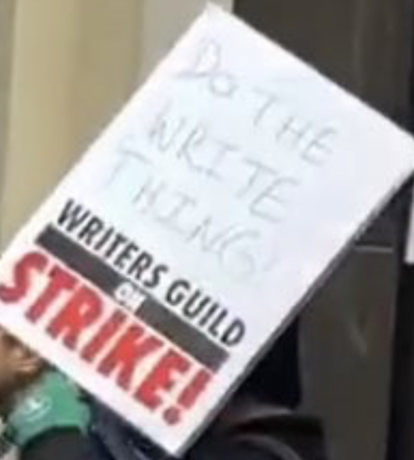 Crypticzero1's tweet image. Sheesh. For a writers strike, you’d think the signs would be better. 
#WGAstrong #WGAstrike