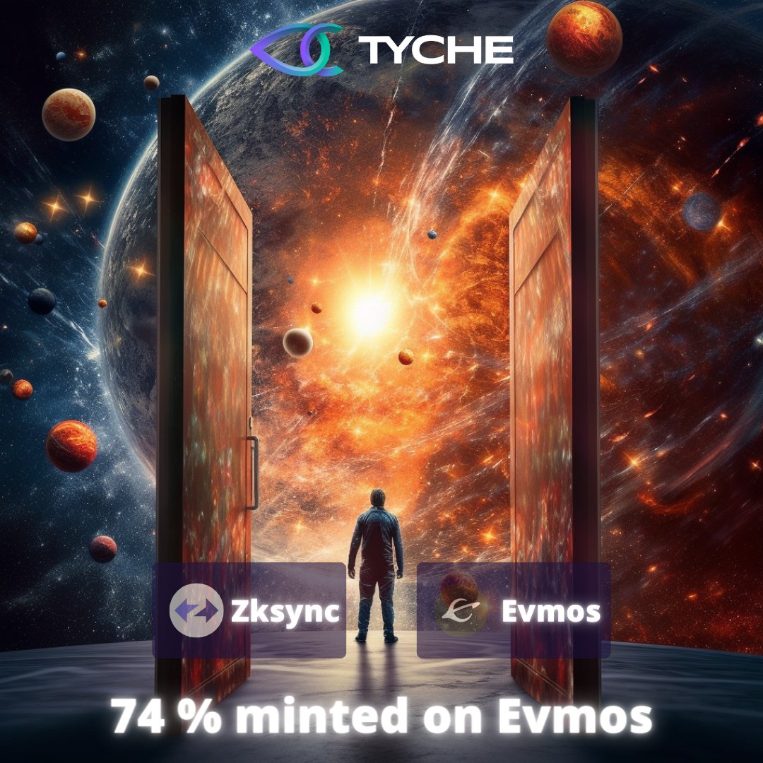 🚨74% minted on #evmos 🚨

Our mint will be closed May 14th 1PM UTC, so get your NFT before it's too late :   

mint.tyche.zone     

Remember 2.662.500 $TYCHE are attached to our collection as an Airdrop !