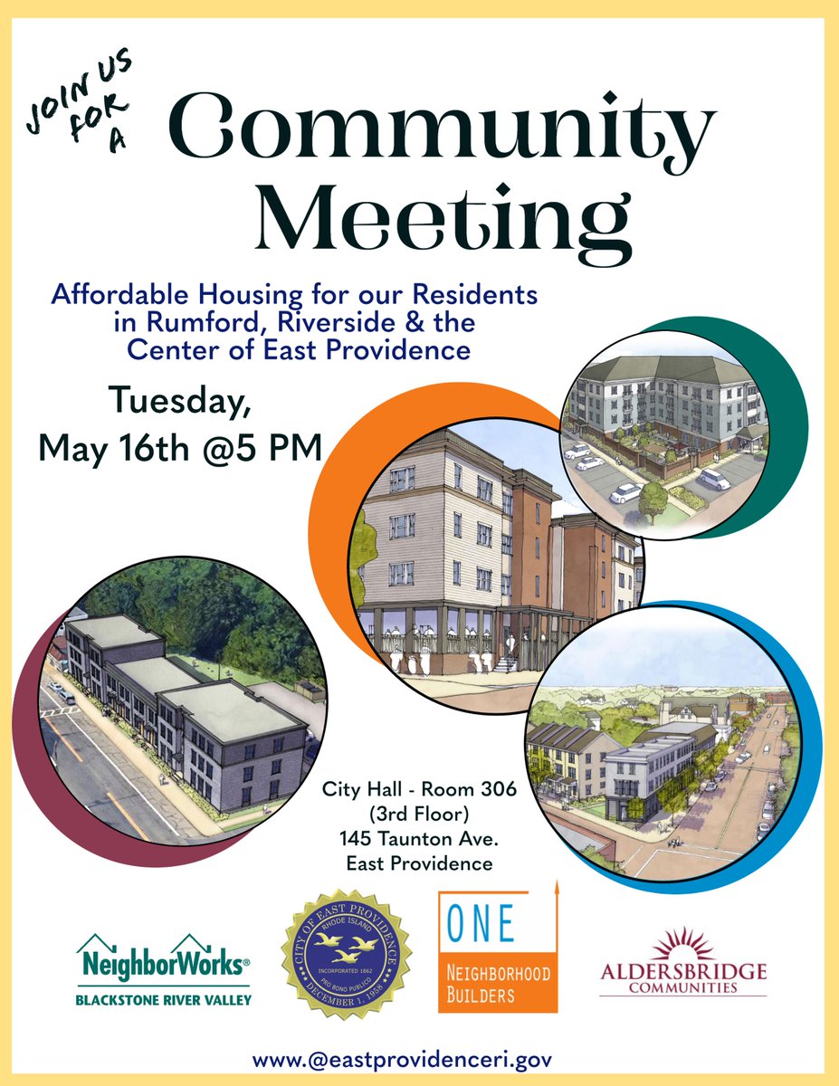 EProvPlanning's tweet photo. Join us for a Community Meeting on affordable housing in East Providence on Tuesday, May 16th at 5 PM in room 306 at City Hall. https://t.co/FPRyt6WAjQ