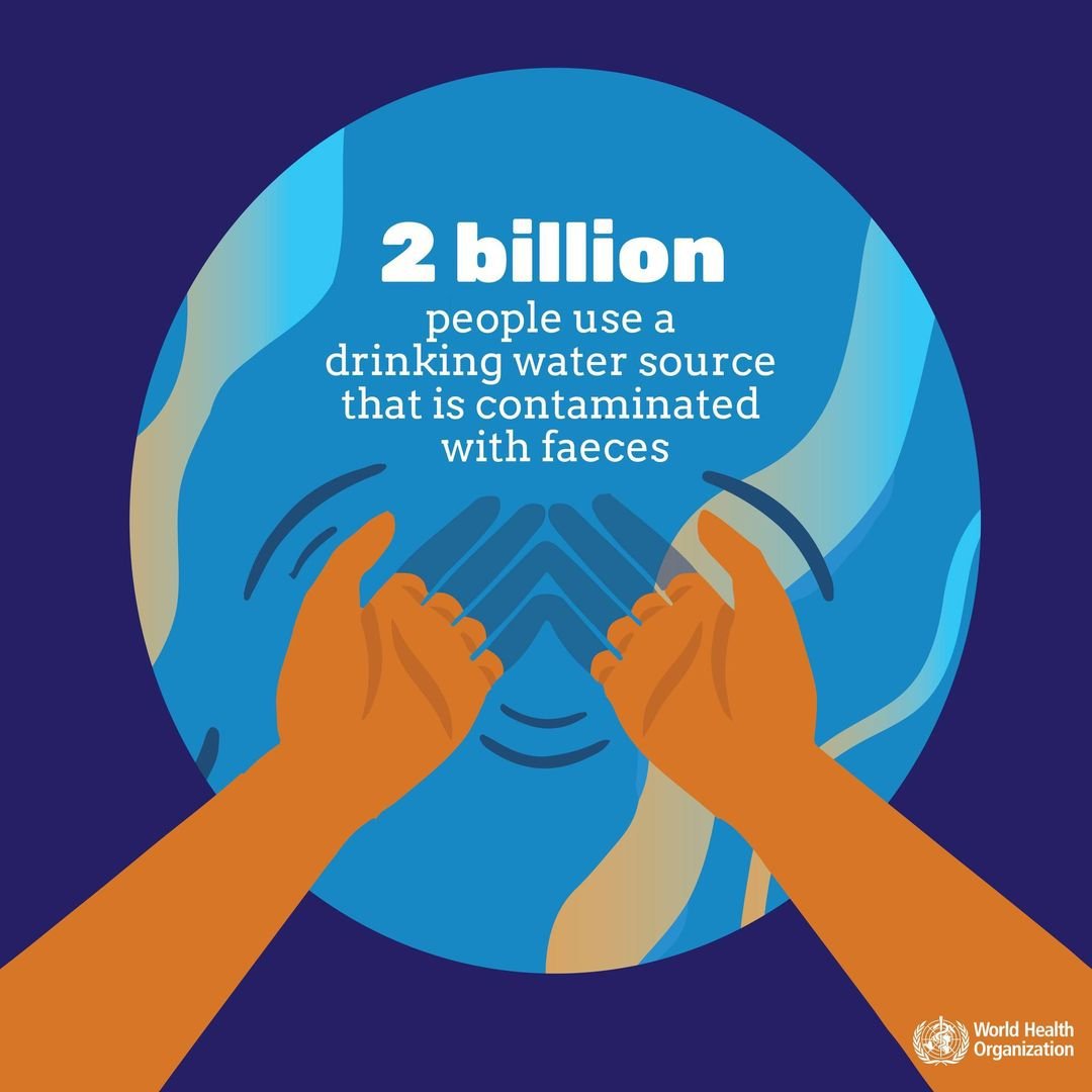 UN's tweet image. More than 2 billion people around the world use a drinking water source that is contaminated with faeces.

Everyone has the right to safe drinking water &amp;amp; adequate sanitation.

who.int/news-room/fact… via @WHO