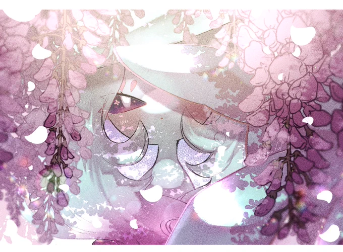 #ポケモン版深夜の真剣お絵描き60分一本勝負 ブリムオンと藤の花