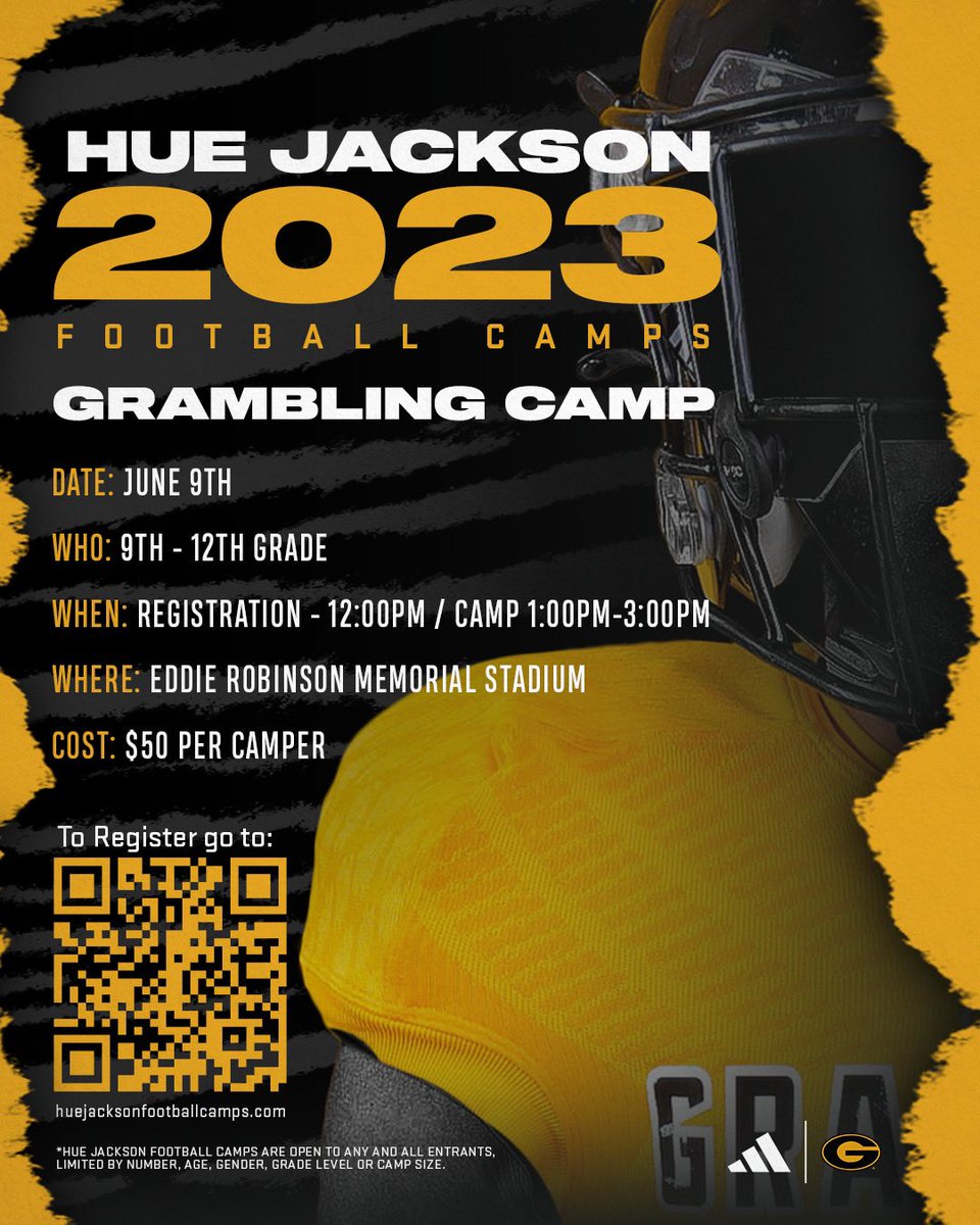 𝐒𝐡𝐨𝐰 𝐮𝐩 𝐚𝐧𝐝 𝐒𝐡𝐨𝐰 𝐎𝐮𝐭! 

𝐆𝐑𝐀𝐌𝐁𝐋𝐈𝐍𝐆-9𝐓𝐇
𝐌𝐎𝐍𝐑𝐎𝐄-10th
𝐋𝐀𝐅𝐀𝐘𝐄𝐓𝐓𝐄-11𝐓𝐇
𝐍𝐄𝐖 𝐎𝐑𝐋𝐄𝐀𝐍𝐒-14𝐓𝐇
𝐁𝐀𝐓𝐎𝐍 𝐑𝐎𝐔𝐆𝐄 -15𝐓𝐇
7 𝐎𝐍 7 𝐆𝐑𝐀𝐌𝐁𝐋𝐈𝐍𝐆- 24𝐭𝐡

𝐂𝐋𝐈𝐂𝐊 𝐑𝐄𝐆𝐈𝐒𝐓𝐑𝐀𝐓𝐈𝐎𝐍 𝐁𝐄𝐋𝐎𝐖

huejacksonfootballcamps.com