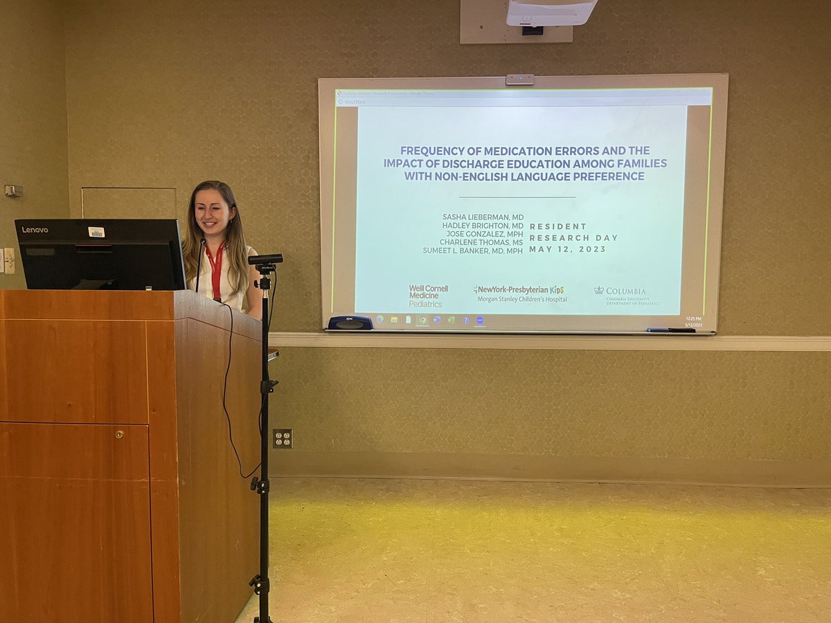 Future Stanford Peds Hospitalist Fellow Dr. Sasha Lieberman helping us understand the importance of discharge instructions and medication errors especially in low English proficiency families. Another award winning @KidsAtColumbia scholarly project!